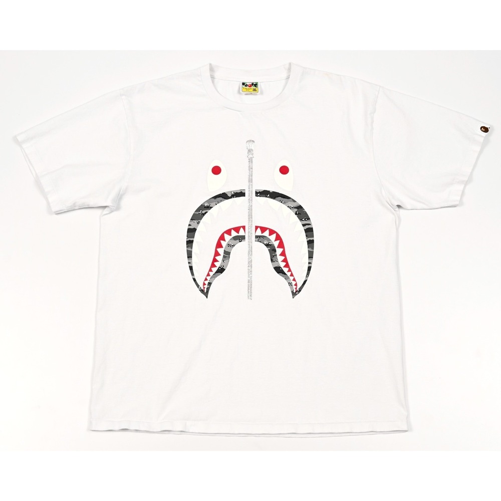 Bape Camo Shark Face Zip White T-Shirt 2XL A Bathing Ape Streetwear Authentic